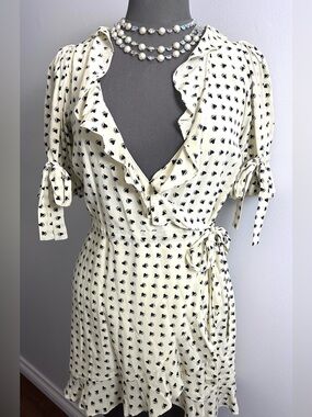 For Love And Lemons Ruffle Cream Heart Polka Dot Wrap Mini Dress